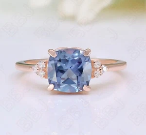 Cushion Lab Created Alexandrite Silver 14K Rose Gold Plated Engagement Ring - Picture 1 of 7