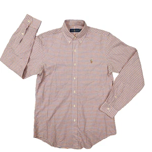 Ralph Lauren Men's Orange Blue Check Long Sleeve Button Up Shirt size Small - Picture 1 of 8