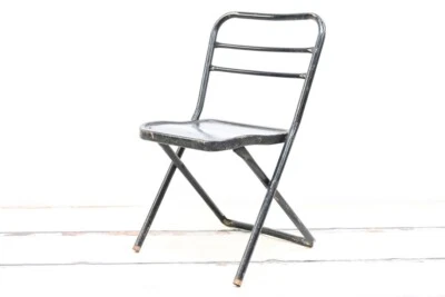 Silla Plegable de Metal Hampden Childs De Colección Negro Diseño Tubular Edad Mediados de Siglo Foto 1 de 4