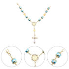 Italian Rosary Cross Bracelet with Pearl Beads & Charms - Blue-FI