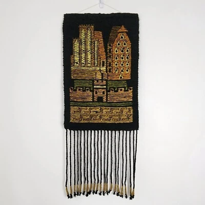 VTG European Polish Kilim Wool Tapestry MCM Wall Hanging Boho Chic Architecture - Image 1 of 4