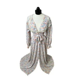 70s Vintage Lily Of France Floral Long Sleeves Lace Trim Maxi Nightgown Large - Picture 1 of 11