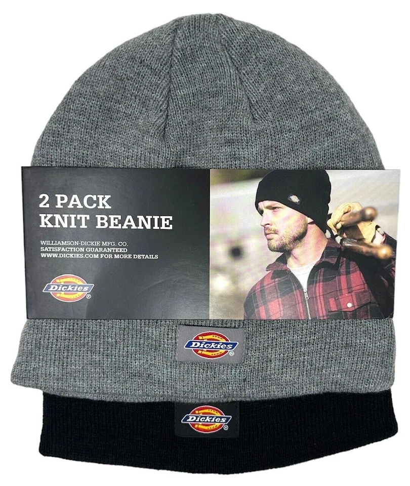 Dickies  2 Pack Skull Knit Beanies in Grey & Black New - Image 1 of 2