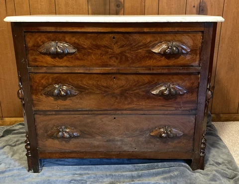 Antique Renaissance Revival Carved Walnut & Marble Dresser Chest Of Drawers 1880 Cover
