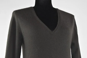 TSE Size M 100%Cashmere Dark Brown Fine Knit Sweater Pullover Stretch V Neck - Picture 1 of 13