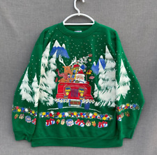 Vintage Christmas Sweatshirt Adult XL Green Puff Print Crewneck Holiday Time