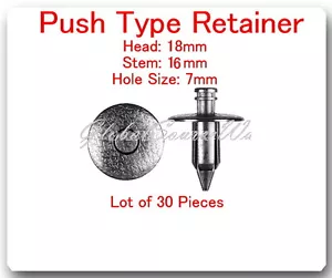 (30 Pc) Push Type Retainers Head 18mm Hole Size 7mm Stem L16 / 23mm Fits: Toyota - Picture 1 of 1