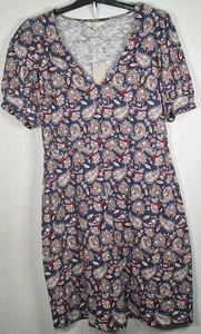 Boden Floral Paisley Print Blue V-Neck Jersey Mini / Knee Summer Dress, UK 14 L - Picture 1 of 7