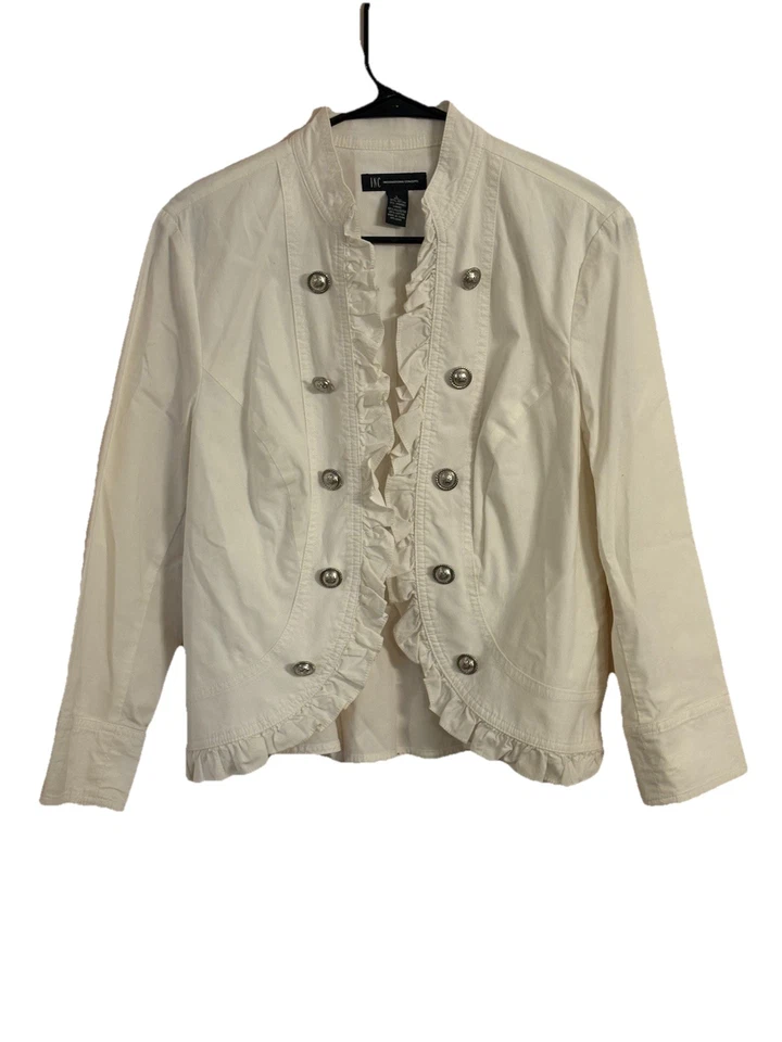 Chaqueta Inc Abrigo Azul Volantes Estilo Militar Botón Delantero Talla Grande Foto 1 de 4