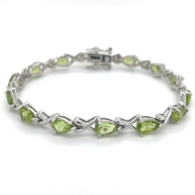 925 Silver Bracelet With Natural Peridot. - Image 1 of 4