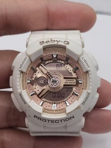 Orologio Casio BABY G Donna Bianco BA-110 5338 Ana-Digi Quarzo Oro Rosa Funzionante - Foto 1 di 18