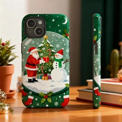 Funda Teléfono Navidad Globo de Nieve 2025 _ Funda iPhone Papá Noel y Muñeco de Nieve Foto 1 de 4