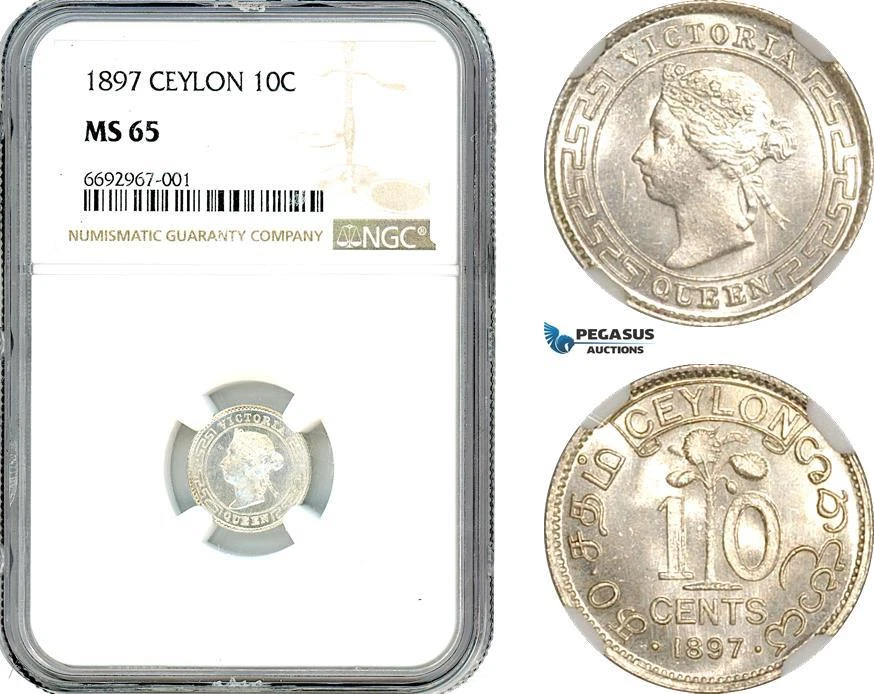 AK001, Ceylon, Victoria, 10 Cents 1897, London Mint, Silver, NGC MS65 - Image 1 of 1