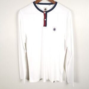 PRETTY GREEN Henley Collar T-Shirt XS, White Mod Stripes Blue Red The Who 1047