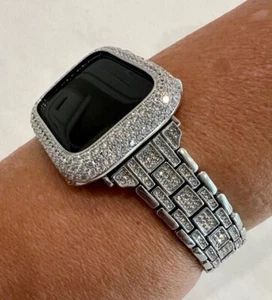 Silver Apple Watch Band Women Designer or Crystal Apple Watch Cover Case Bumper - Picture 1 of 7