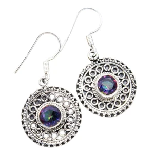 AAA NATURAL MYSTIC TOPAZ GEMSTONE DECEMBER BIRTH 925 SILVER WOMENS DROP EARRING - Picture 1 of 3