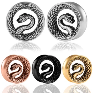 Schlange Flesh Tunnel Ohr Piercing Plug Gold Schwarz Silber Snake double flared - Bild 1 von 7