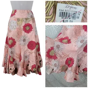 Vintage y2k NEW Handkerchief Skirt Size 12 Floral long midi 90s Flare Pink M - Picture 1 of 10