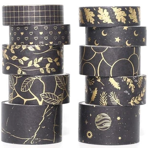Creative Washi Tape Set 10 Rolls Gold Foil Print - Picture 1 of 6