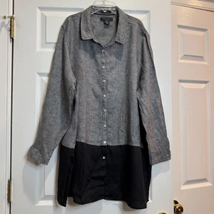 Tahari Womens Button Up Tunic Gray Linen Cotton Lagenlook Gray Size 2X - Picture 1 of 17