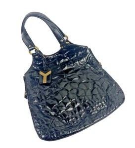 YSL YVES SAINT LAURENT TRIBUTE Bag EMBOSSED CROC Purse Black Leather Gold Tone - Picture 1 of 11
