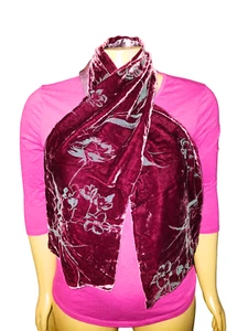 Echo Scarf Women's Burgundy Gray Floral Velvet - Picture 1 of 4