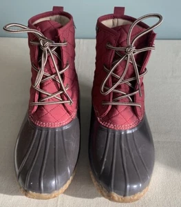 JBU Stefani Quilt Top Rubber Boots Womens Sz 10 Red/Brown - Picture 1 of 6