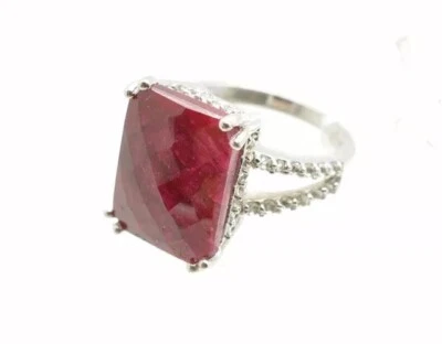 New 12.70 Carat Solitaire Ruby Cushion Cut Rhodium Over Sterling Silver Ring - Image 1 of 4