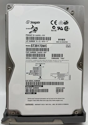 SUN/SEAGATE ST39173WC 370-3595 9.1GB 80-pin/SCA SCSI HDD 9J4008-045 540-3704 - Image 1 of 3