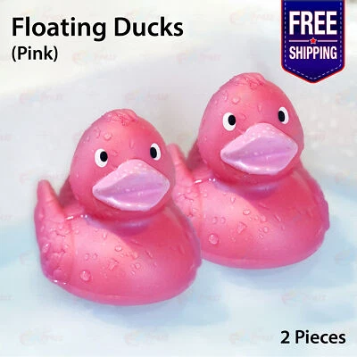 适用于 3 年以上 儿童 洗澡时间 可爱 浮动 粉色 橡胶 鸭 玩具 礼物 水浴缸 x 2 — 第 1/4 张图片