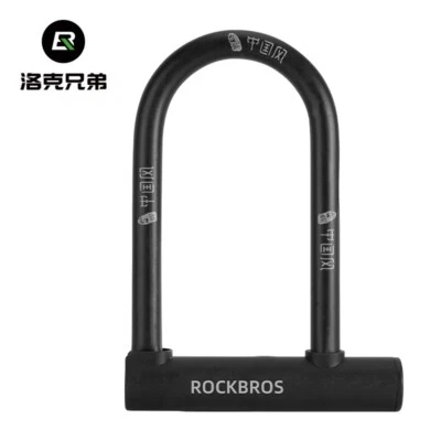 ROCKBROS Bicycle U-lock Steel Carbon Bike Lock Anti Theft w/ 2 keys Black Lock - Image 1 of 4