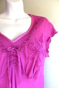 Retro 30s Femme Shirt Womens L Rose Pink Rayon Crepe Embroidered Bias Cut Top - Picture 1 of 7