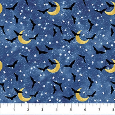 Hocus Pocus Bats Moons 25449-48 cotton quilt fabric Northcott Halloween 34" Last - Image 1 of 4