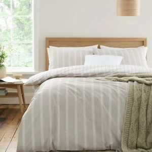 Bianca Ashford Stripe 200TC 100% Cotton Duvet Cover Bedding Set Natural - Picture 1 of 31