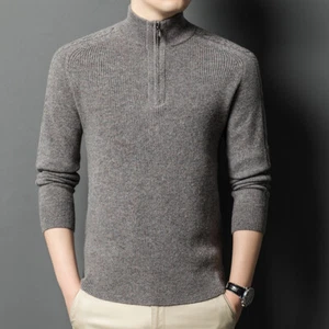 100% Cashmere Sweater Men's Thickened Warm Half Turtleneck Knitted Sweater Tops - Picture 1 of 21
