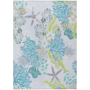 Addison Rugs Surfside ASR31 Aqua 5' x 7'6" Indoor Outdoor Rug, Easy Clean, - Picture 1 of 4