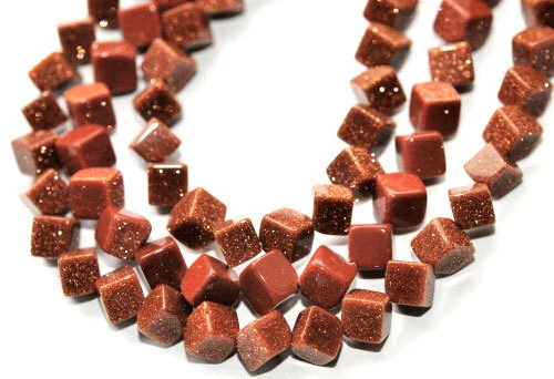 M2-10 - 6 MM GOLDFLUSS WÜRFEL STRANG, Eck gebohrt - Bild 1 von 1