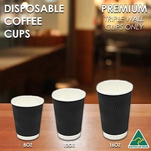 Coffee Cups Disposable Paper 4oz 8oz 12oz 16oz Triple Wall Drink Water Takeaway - Picture 1 of 11