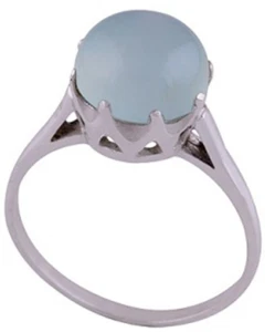 Anillo solitario redondo cabujón de plata esterlina 925 de 3 gramos calcedonia Aqua talla 9 - Imagen 1 de 2