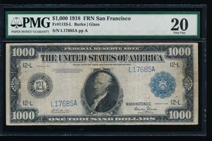 AC Fr 1133-L 1918 $1000 FRN San Francisco PMG 20 ONE THOUSAND DOLLAR BILL - Picture 1 of 2