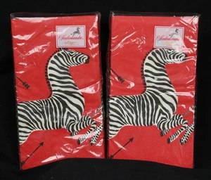 [Set of 2] NIP ©2008 Scalamandré by Caspari Zebra Paper Napkins (15 ct each) Red - Picture 1 of 6