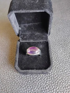 REAL Amethyst Gemstone Stainless Steel Ring Handmade Jewelry Size 8 - Picture 1 of 4