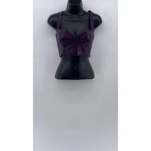 ZARA Women's Dark Purple Faux Leather Sweetheart Cropped Corset Top SZ S - Picture 1 of 10