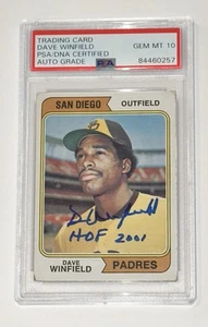 Dave Winfield handsignierte 1974 Topps Rookie Karte mit HOF 2001 - PSA 10 Auto Grade - Bild 1 von 2