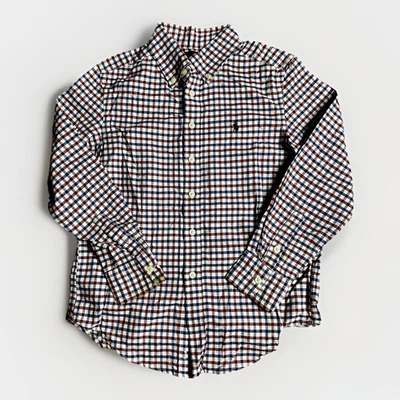 Рубашка Polo Ralph Lauren молодежная маленькая 8 красная синяя клетчатая опрятная пони для пикника - Изображение 1 из 4