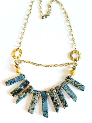 Green  Dyed Jasper & Gold Tone Necklace - Image 1 of 3