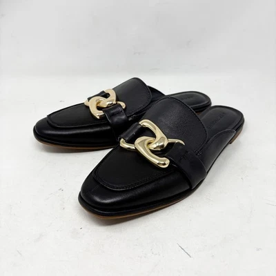 Zapatos sin cordones de cuero negro talla 9,5 de aerosoles gruesos con cadena dorada Nella Foto 1 de 4