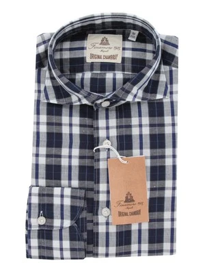 $400 Finamore Napoli Dark Blue Blend Shirt - Extra Slim - (FN716246) - Image 1 of 4