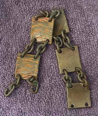 Vintage Enamel Copper Panel Bracelet Wide Enameled Links 60s  - Image 1 of 2