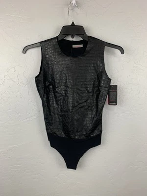 Commando Bodysuit Womens Small Black Faux Leather Animal Embossed Sleeveless New - Image 1 of 4